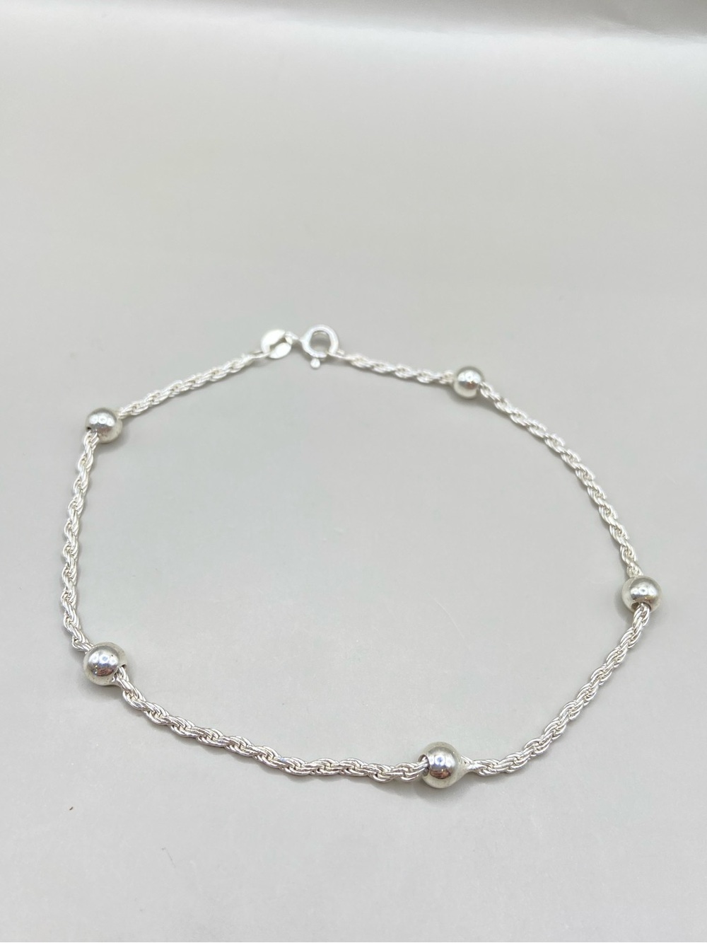 Sterling Silver Italy Ball Bead Station Anklet/Bracelet